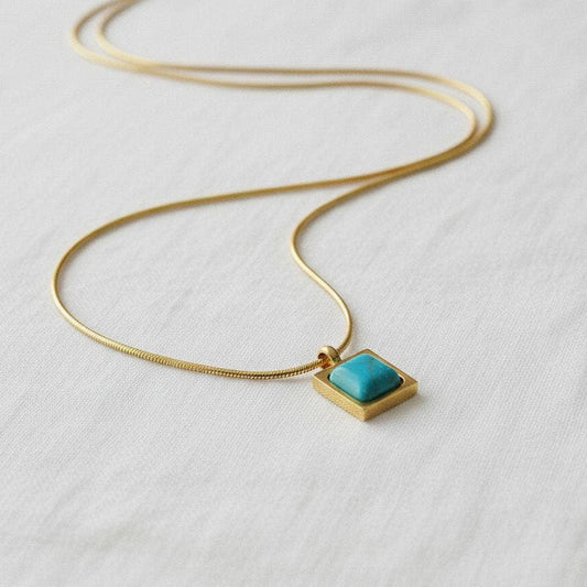 Vintage Gold Plated Geometric Turquoise Necklace