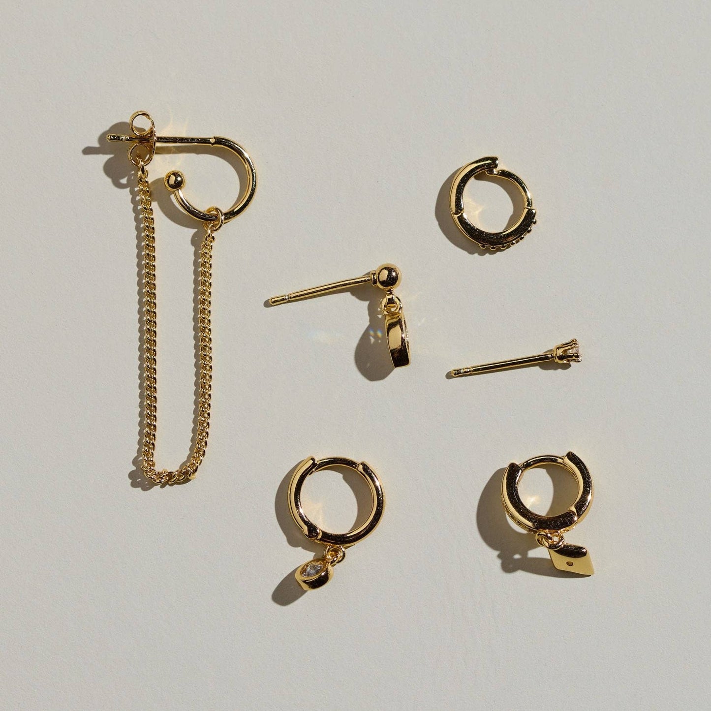 Gold Assorted Dainty Earrings Set: Gold