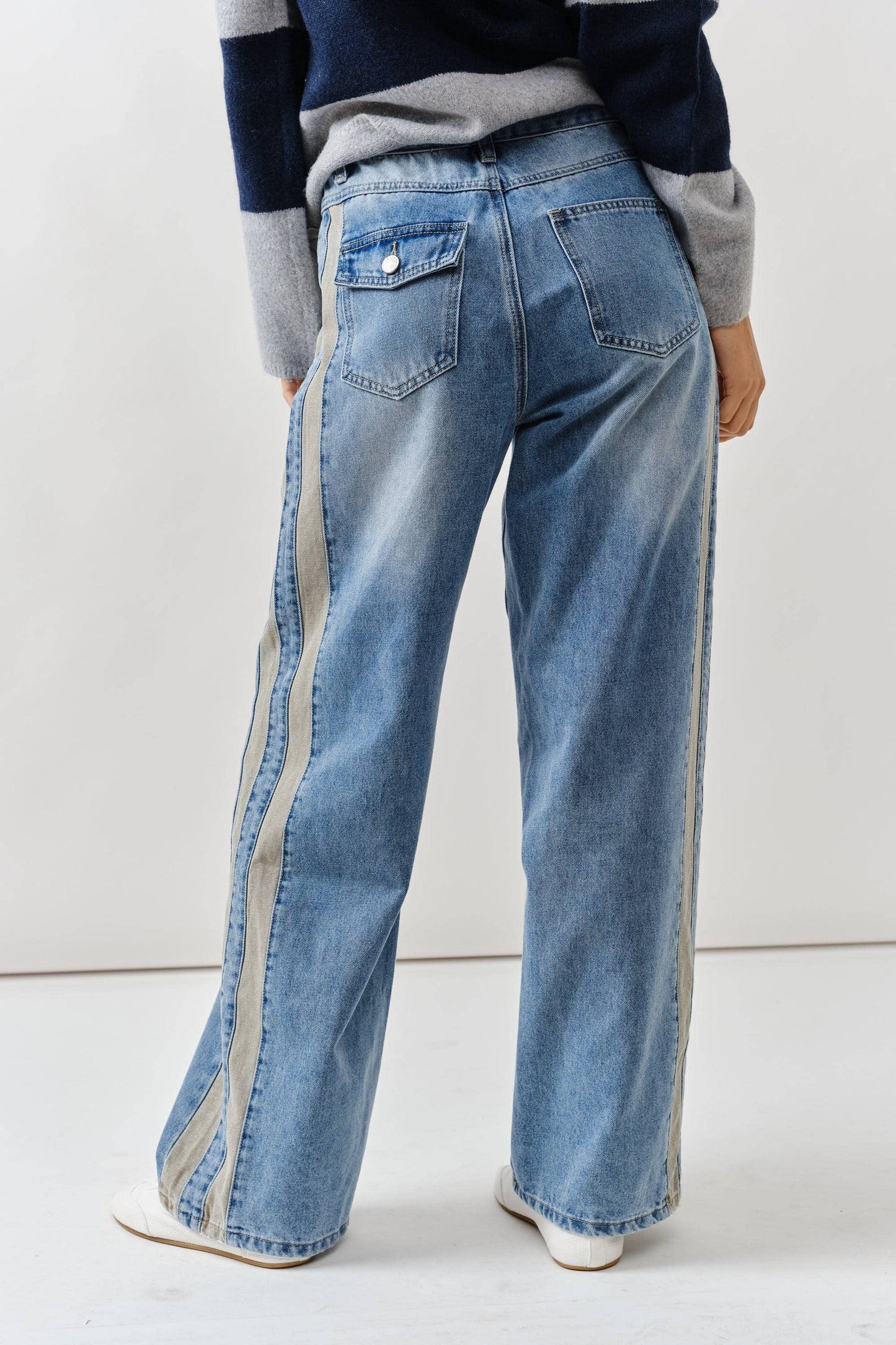 mid-rise olive striped jeans