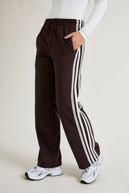 stripe & lace track pants