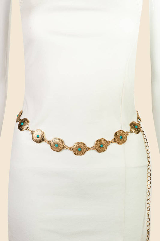 gold & turquoise disc belt