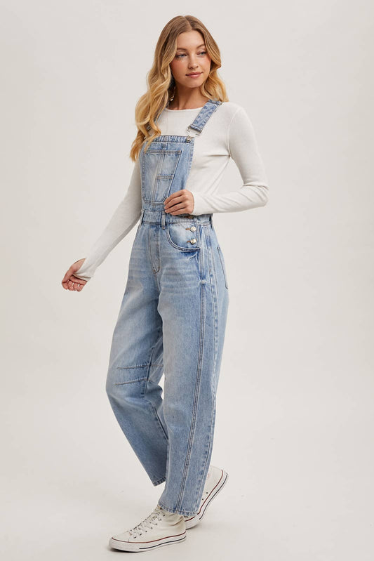 denim barrel overalls