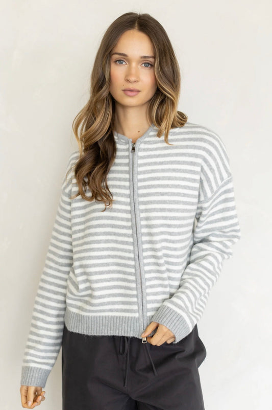 stone zip cardigan