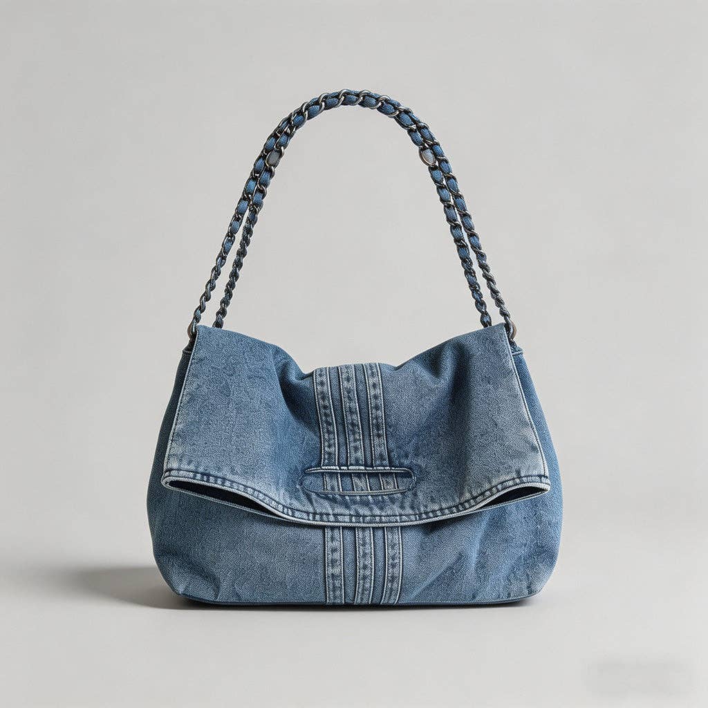 denim fold over bag