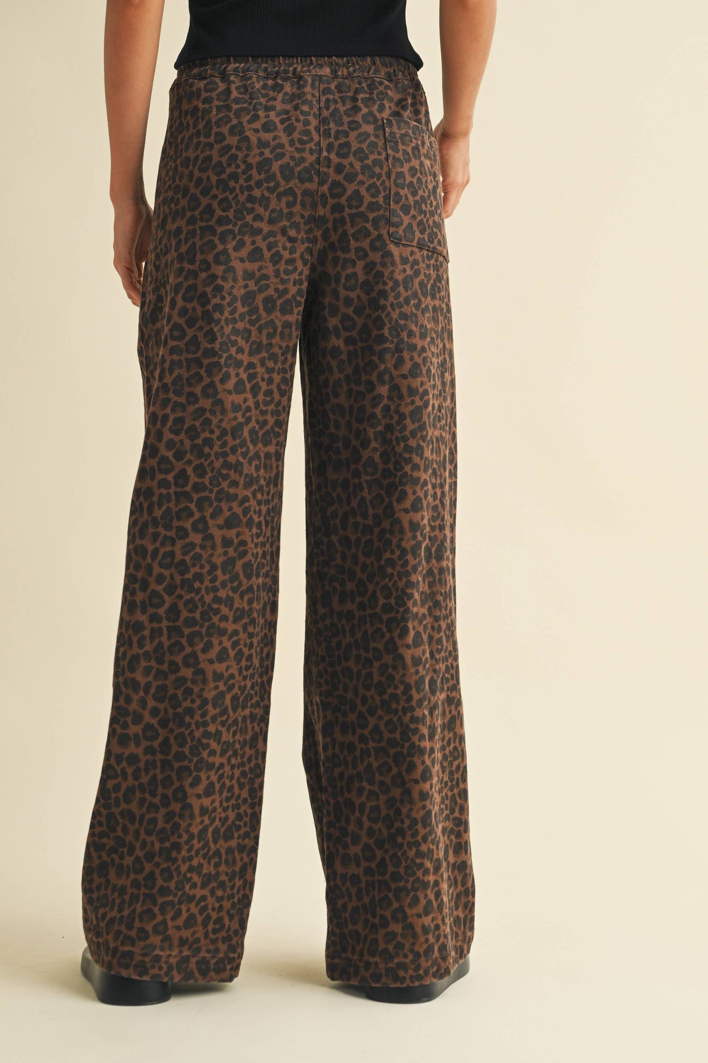 leopard denim track pants