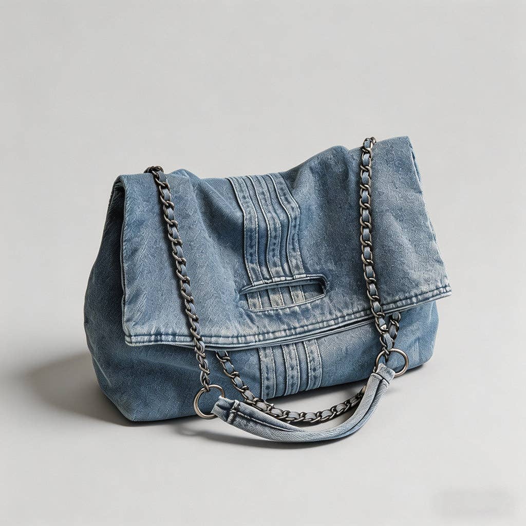 denim fold over bag