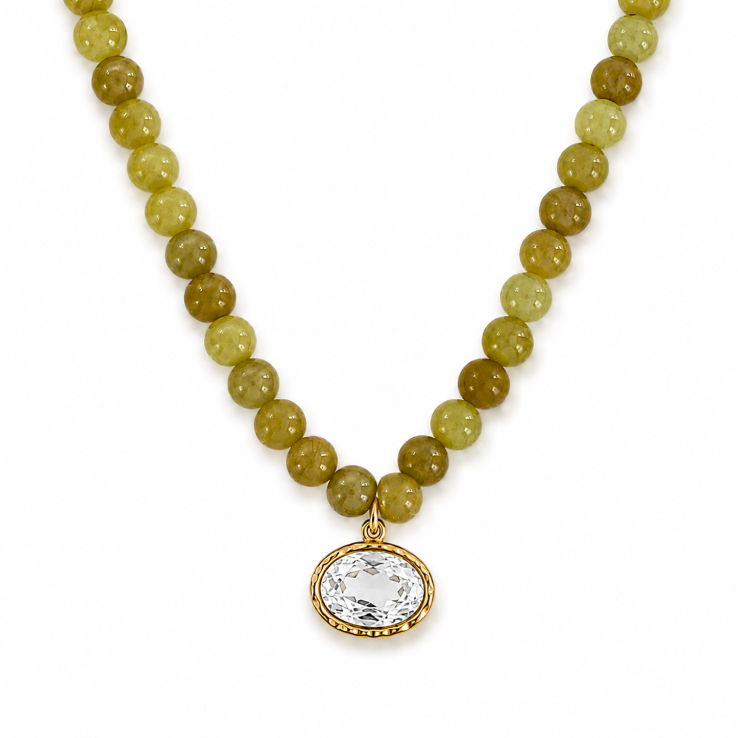 Marbled Bead Glass Crystal Pendant Necklace