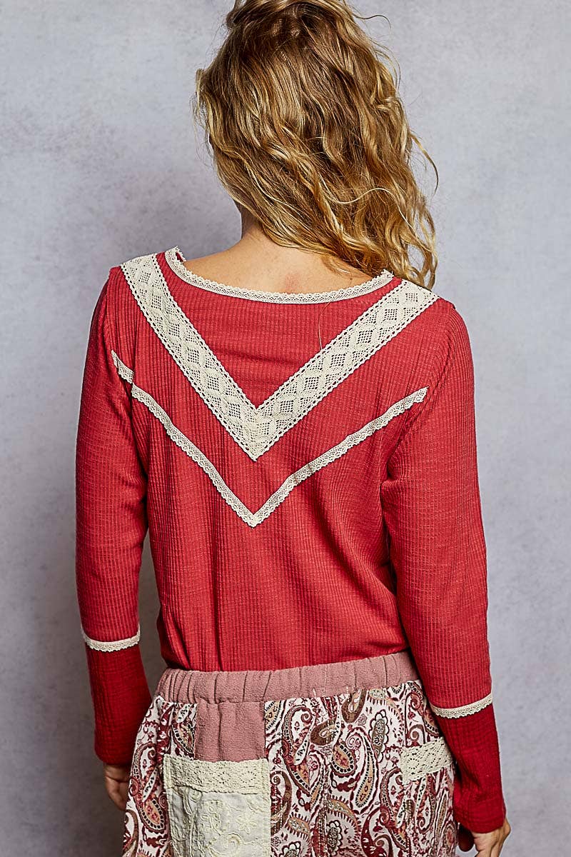 ribbed lace long sleeve