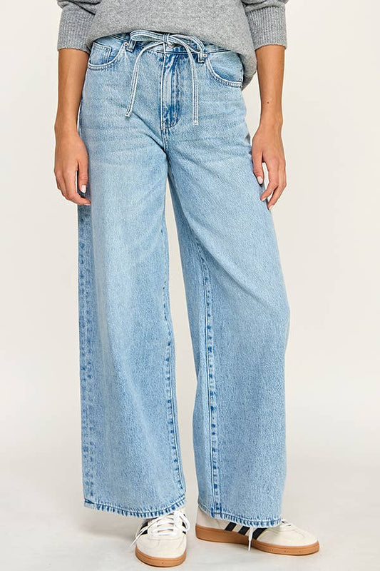 wide leg tie jeans