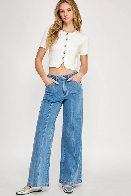 power stretch wide leg jeans