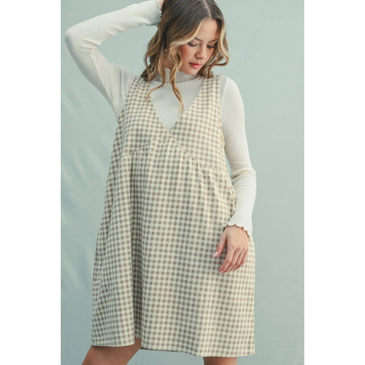 gingham denim dress