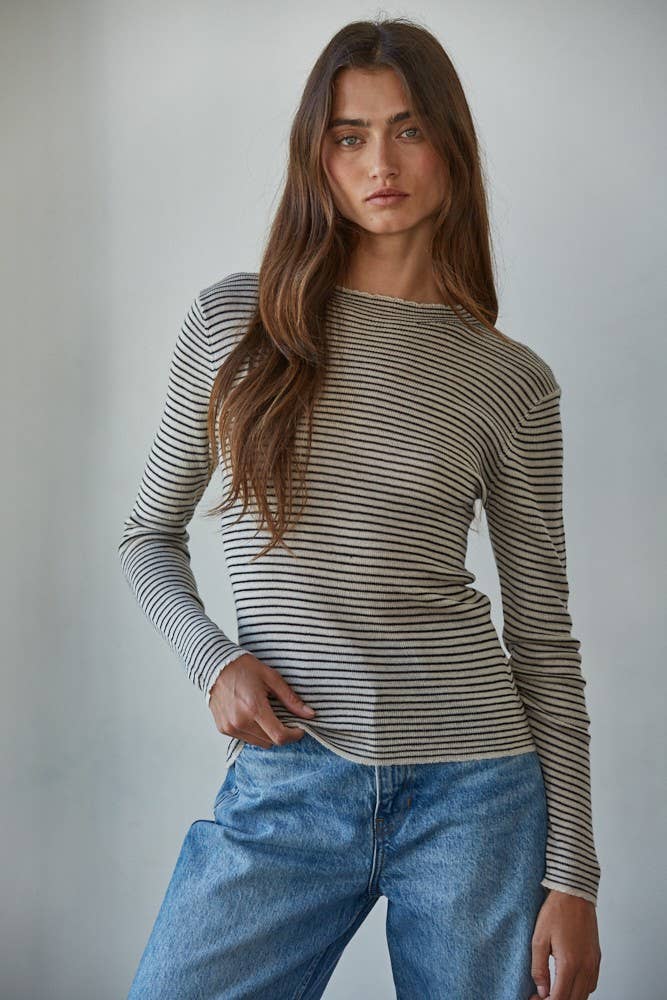 striped mock neck long sleeve