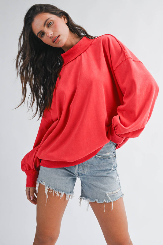 hot red mock neck