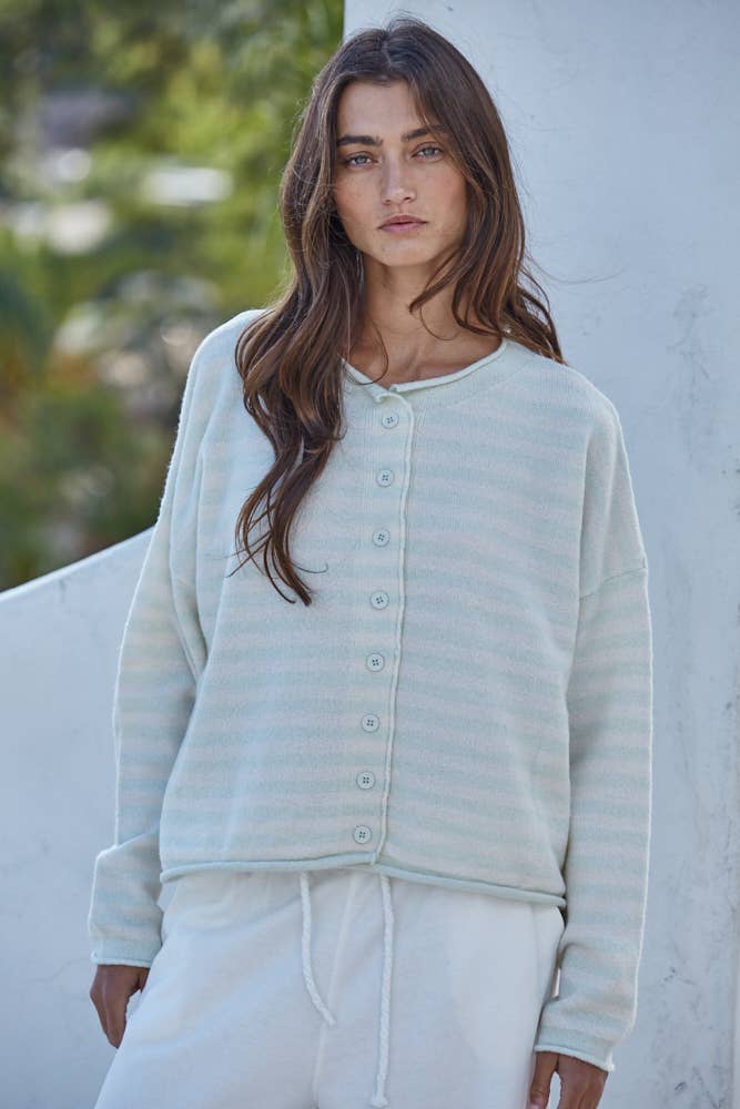 mint striped button up