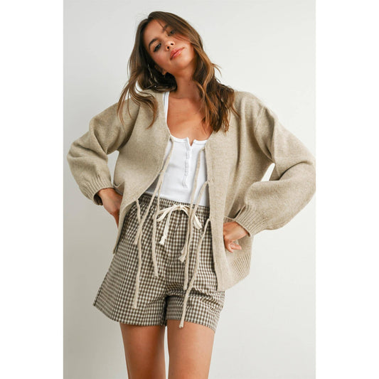 taupe bow tie cardigan