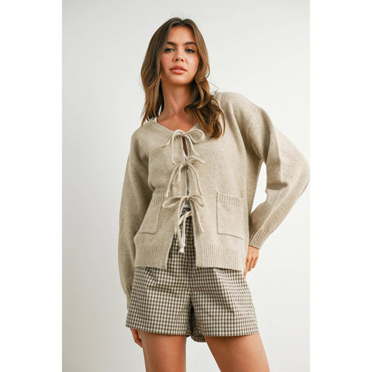 taupe bow tie cardigan