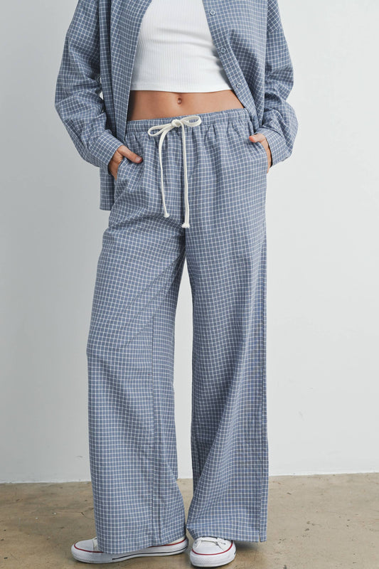 blue check trouser pants