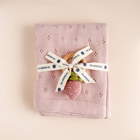 strawberry knitted teether