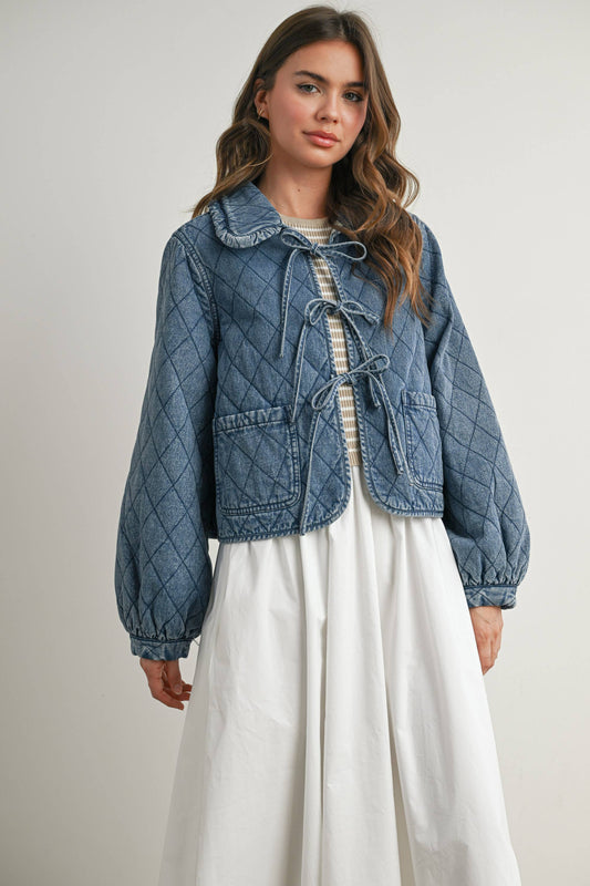 quilted tie-front jacket