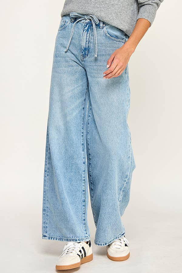wide leg tie jeans