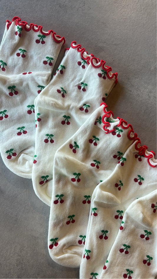 cherry frilly socks