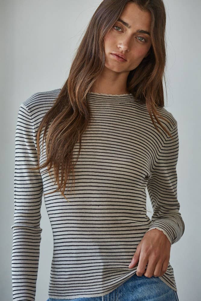 striped mock neck long sleeve