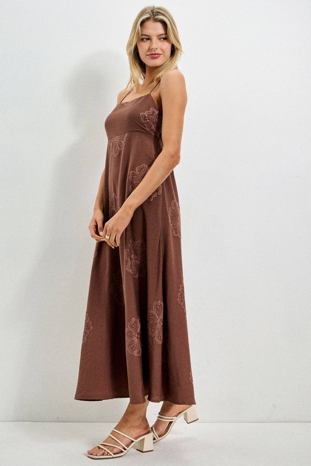 mocha embroidered maxi dress