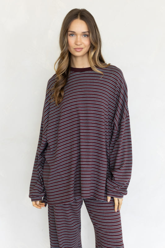 burgundy cloud striped set