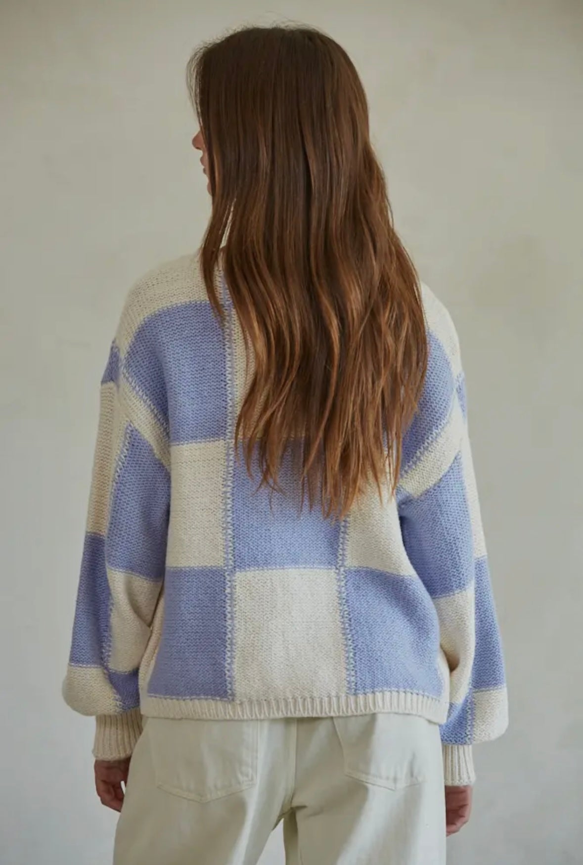 lavender checkered sweater