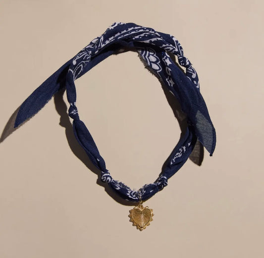 navy sunburst bandanna necklace