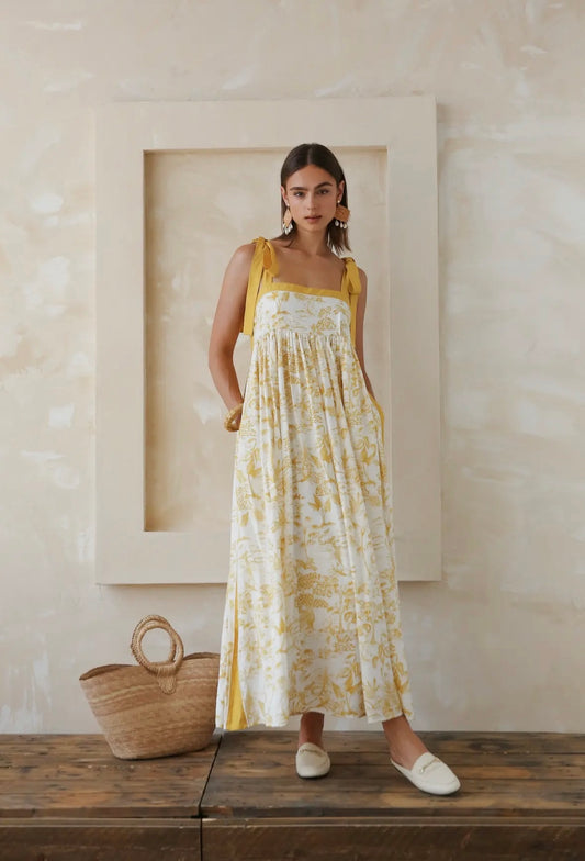 golden floral maxi dress