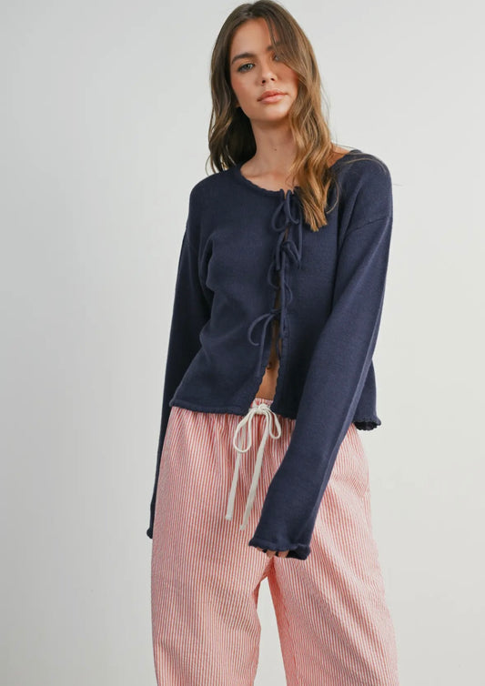 cropped navy scalloped sweater
