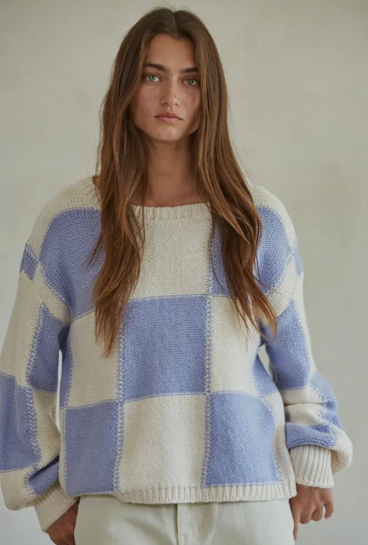 lavender checkered sweater