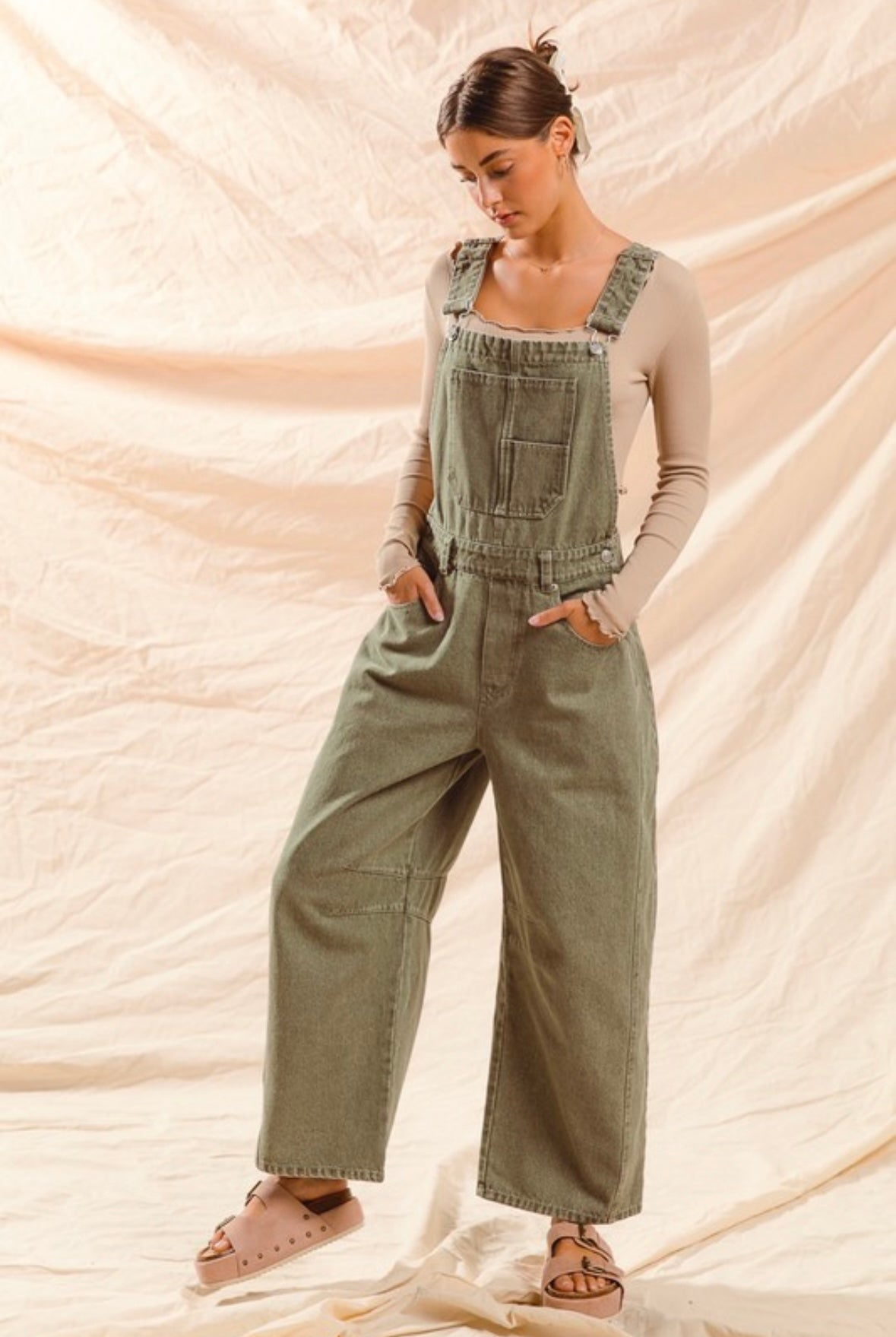 olive barrel overalls