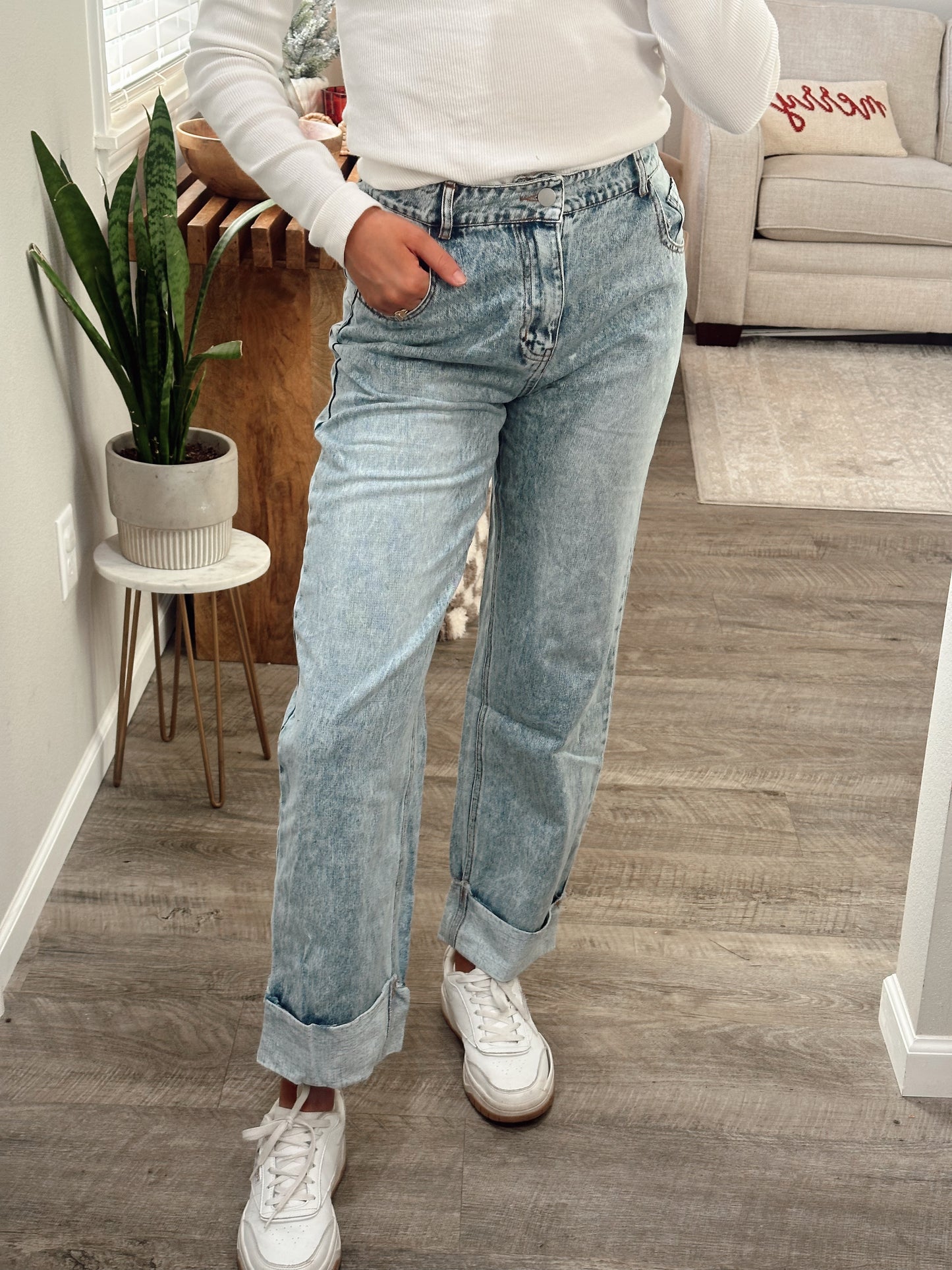 cuffed denim jeans