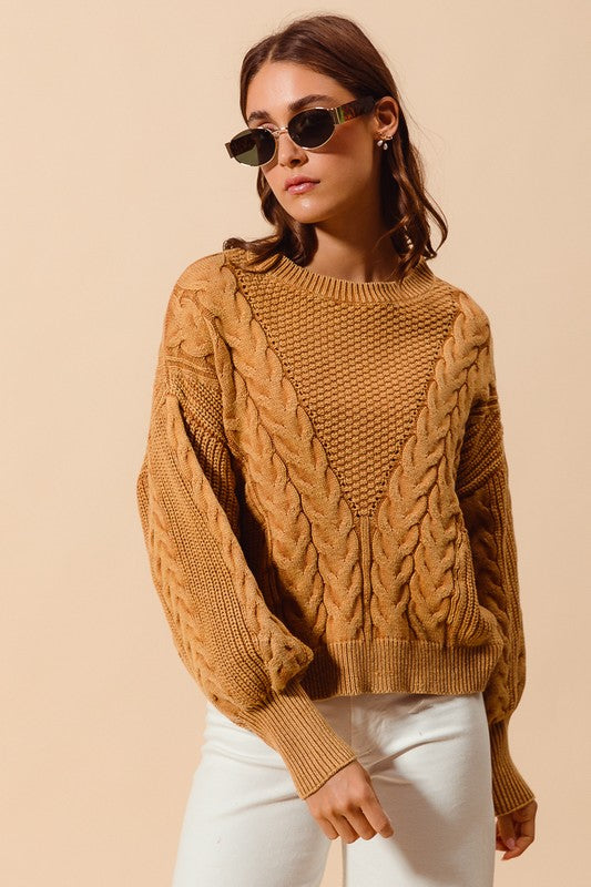 camel cable knit sweater