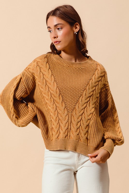 camel cable knit sweater