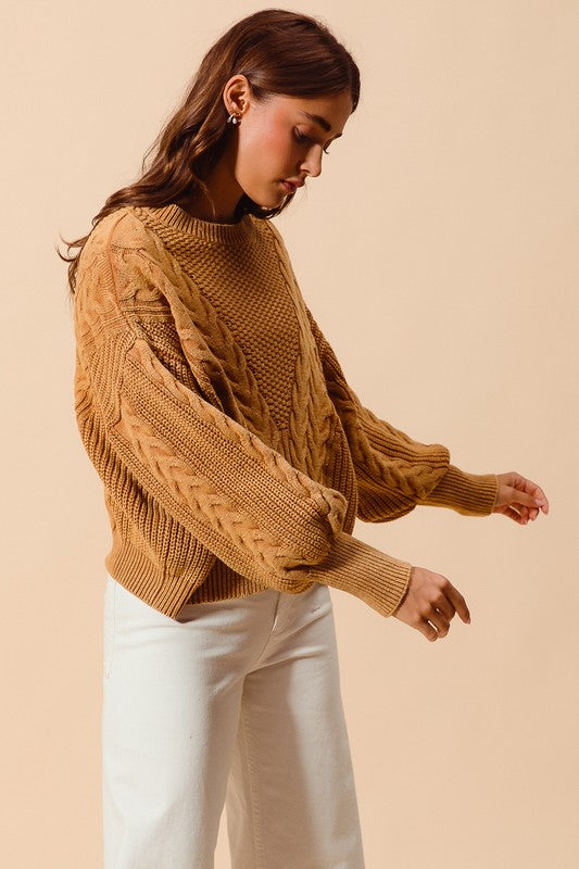 camel cable knit sweater