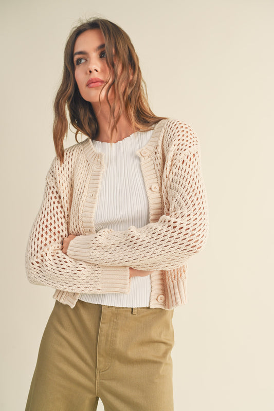 beige crochet cardigan￼