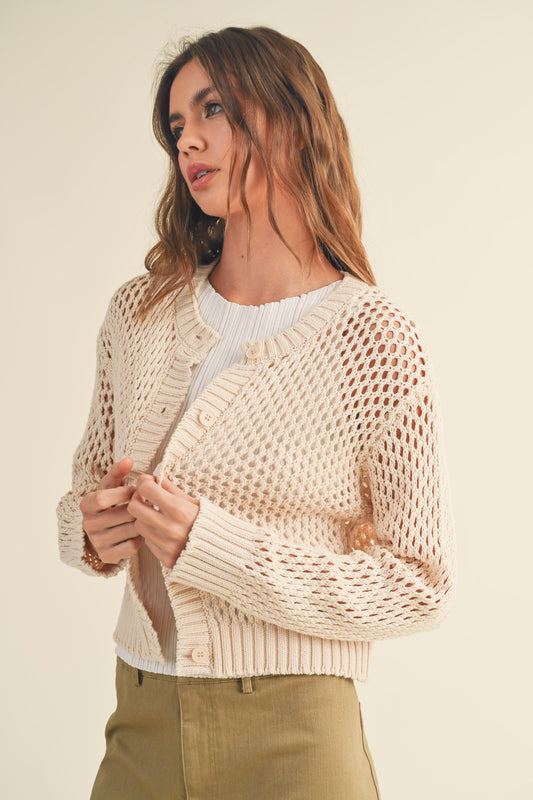 beige crochet cardigan￼