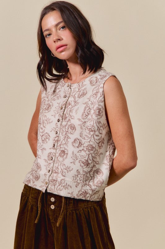 maroon floral vest