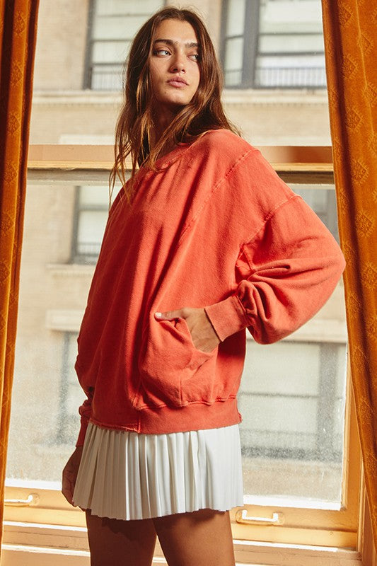 red mineral wash pullover