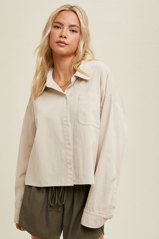 boxy taupe button up