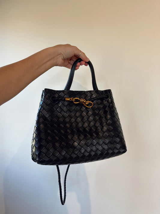 black woven satchel