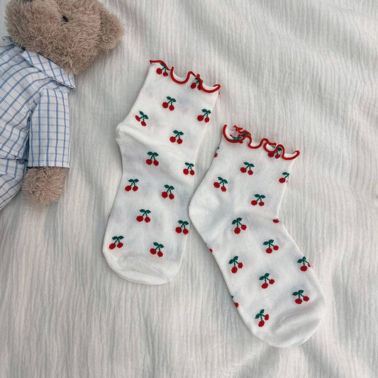 cherry frilly socks