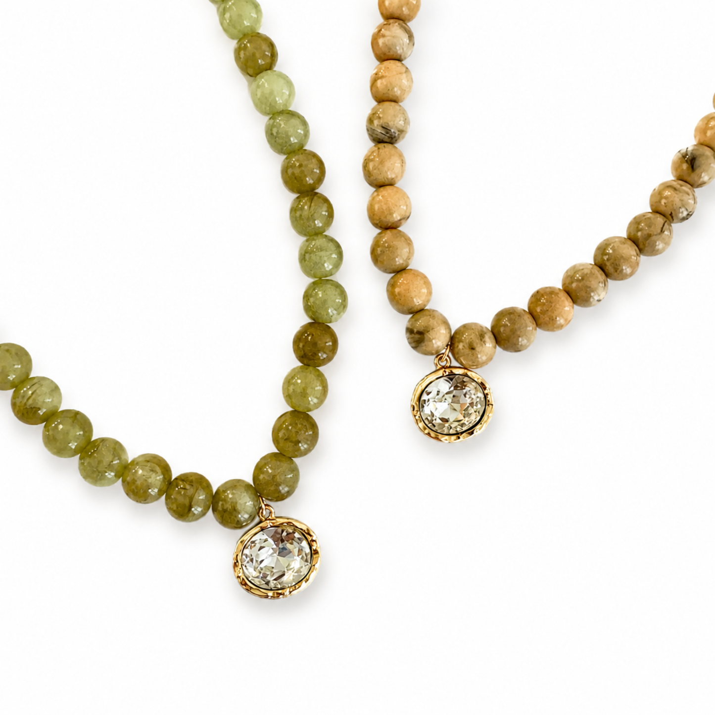 Marbled Bead Glass Crystal Pendant Necklace