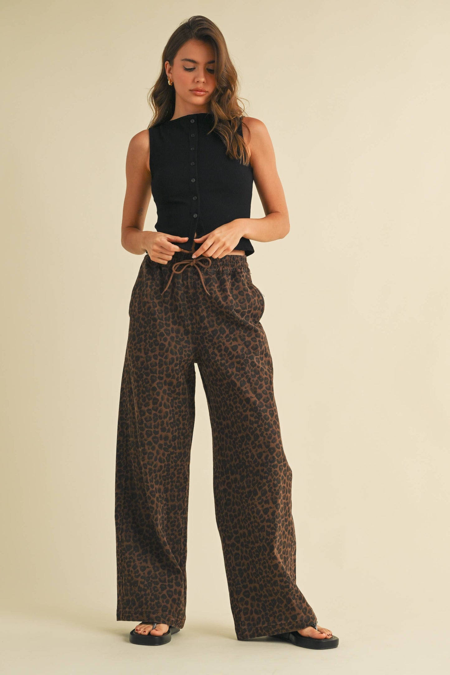 leopard denim track pants