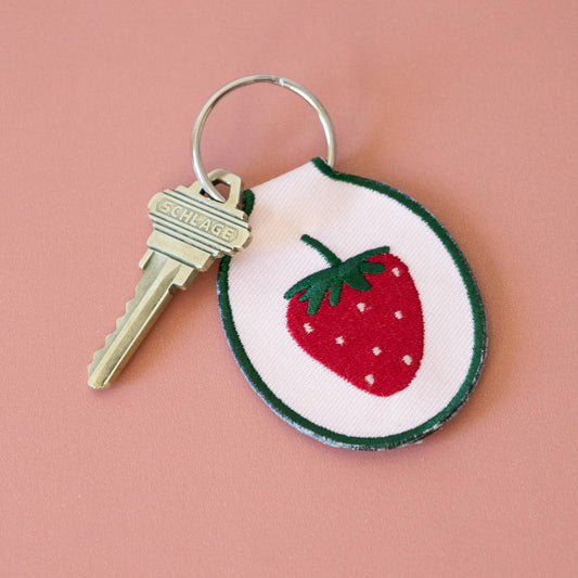 Strawberry Embroidered Keychain