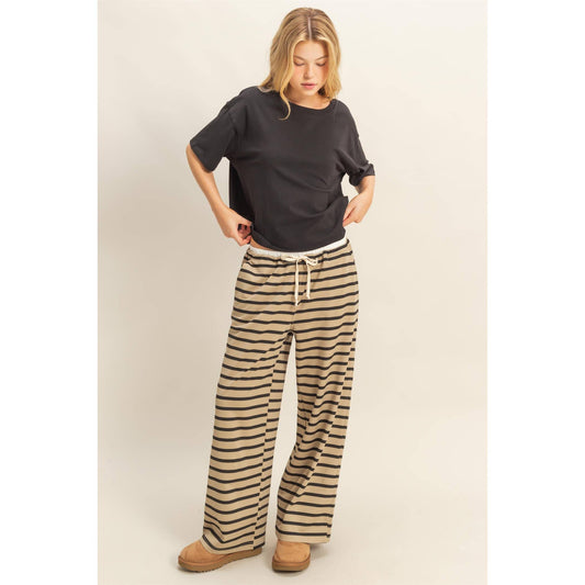 striped knit drawstring lounge pants