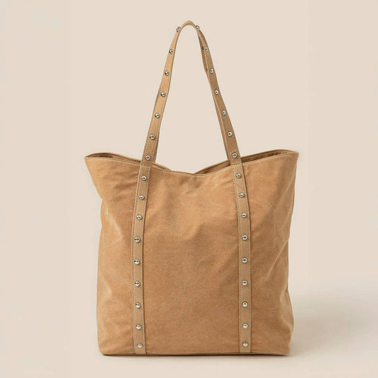 khaki studded tote bag